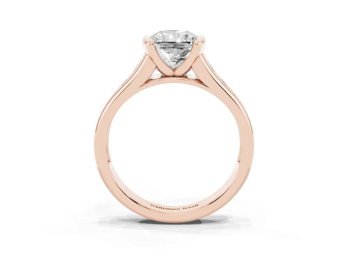 Radiant Cut Solitaire Bezel-Set Diamond Ring with Channel-Set Band Rose gold