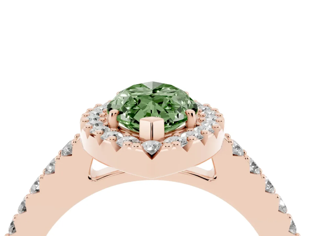 Fancy Green Marquise Cut Halo Diamond Pavé Solitaire Ring Rose gold