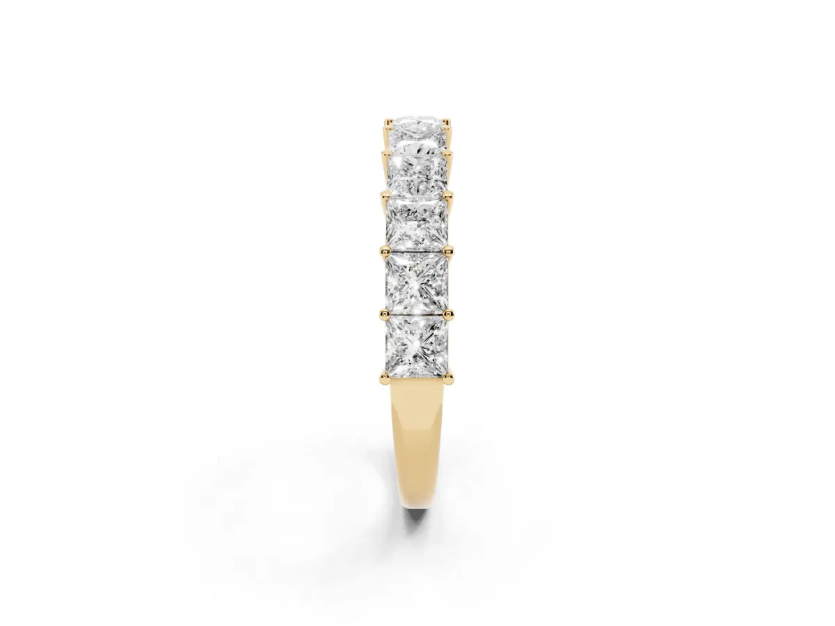 Princess Cut Half Eternity Band with Shared Prong Setting Yellow gold