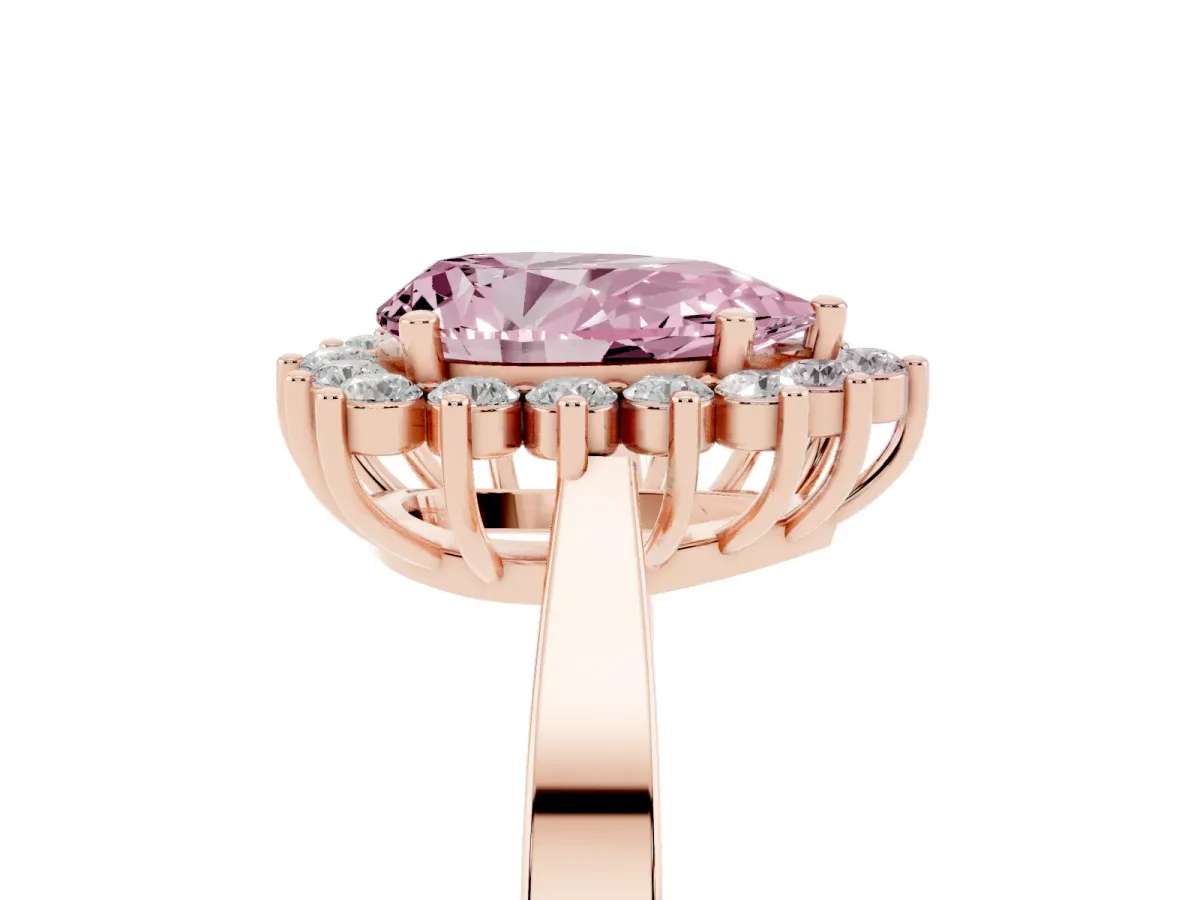 Fancy Pink Pear Cut Cut Diamond Halo Ring with Round Brilliant Halo and Solitaire Band Rose gold