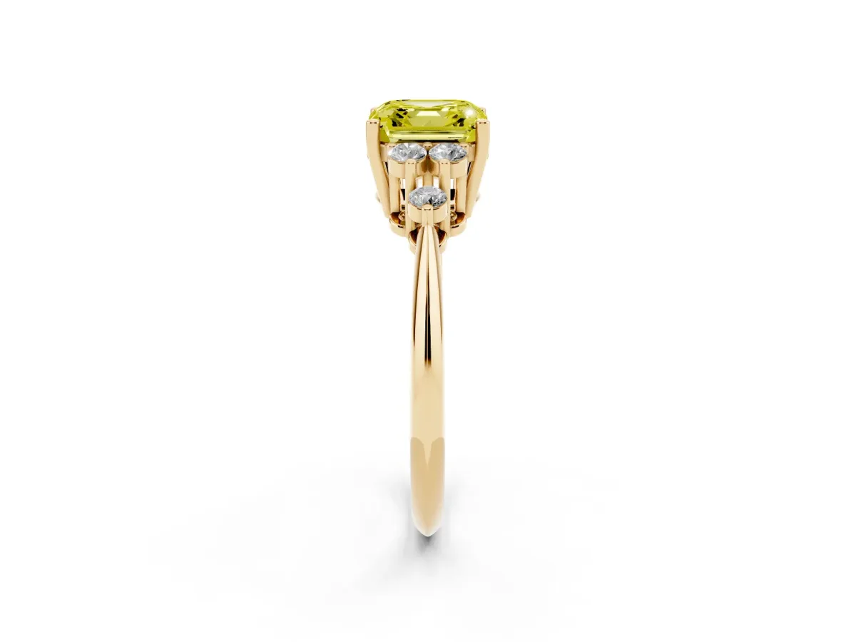 Fancy Yellow Asscher Cut Cut Diamond Cluster Ring with Solitaire Band and Four-Prong Setting Yellow gold