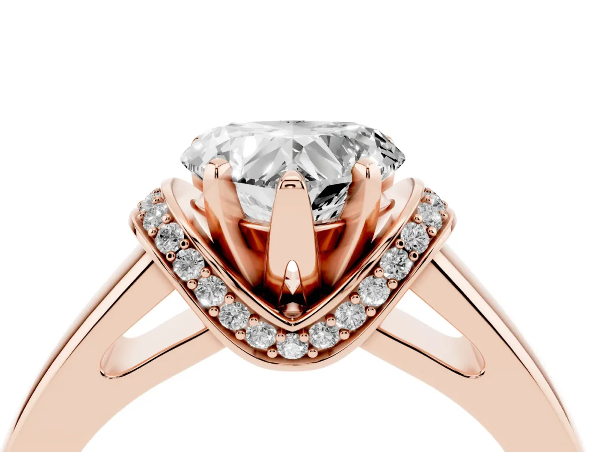 Heart Cut Solitaire Diamond Ring with Pave Band and Six-Prong Setting Rose gold