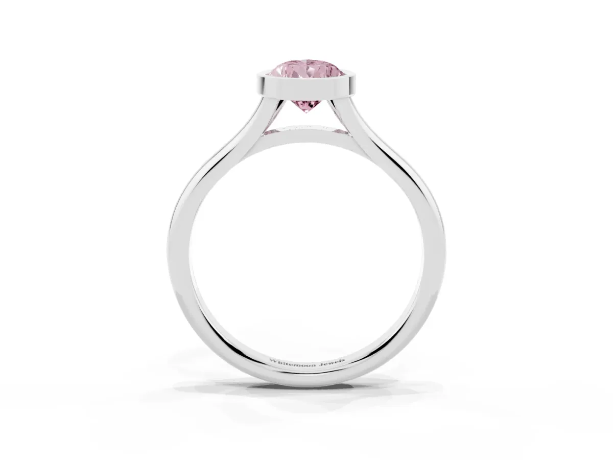 Fancy Pink Bezel Set Pear Cut Cut Solitaire Ring with Tapered Band Silver