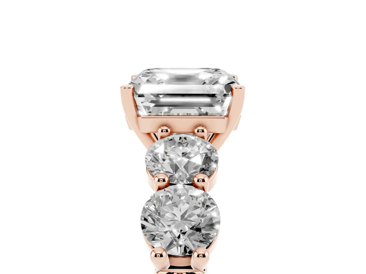 Asscher Cut Cut Five-Stone Prong Set Diamond Ring with Classic Band Rose gold