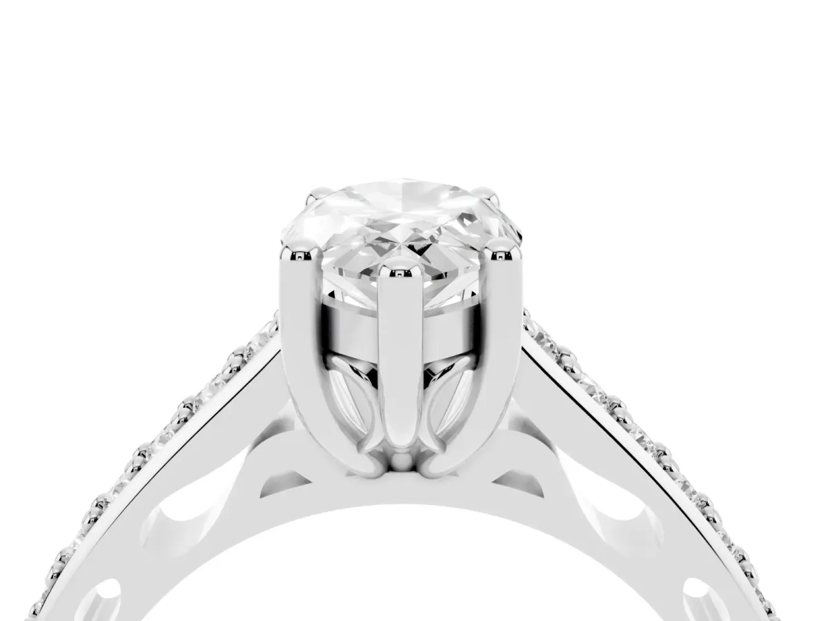 Marquise Cut Solitaire Prong Set Diamond Engagement Ring with Pave Band Platinum