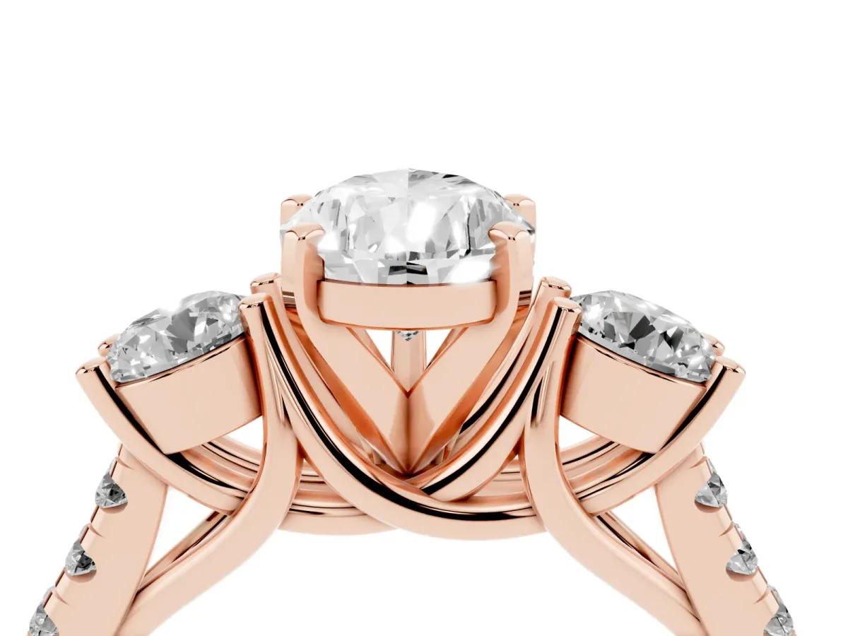 Three-Stone Pear Cut Diamond Pavé Band with Four-Prong Setting Rose gold