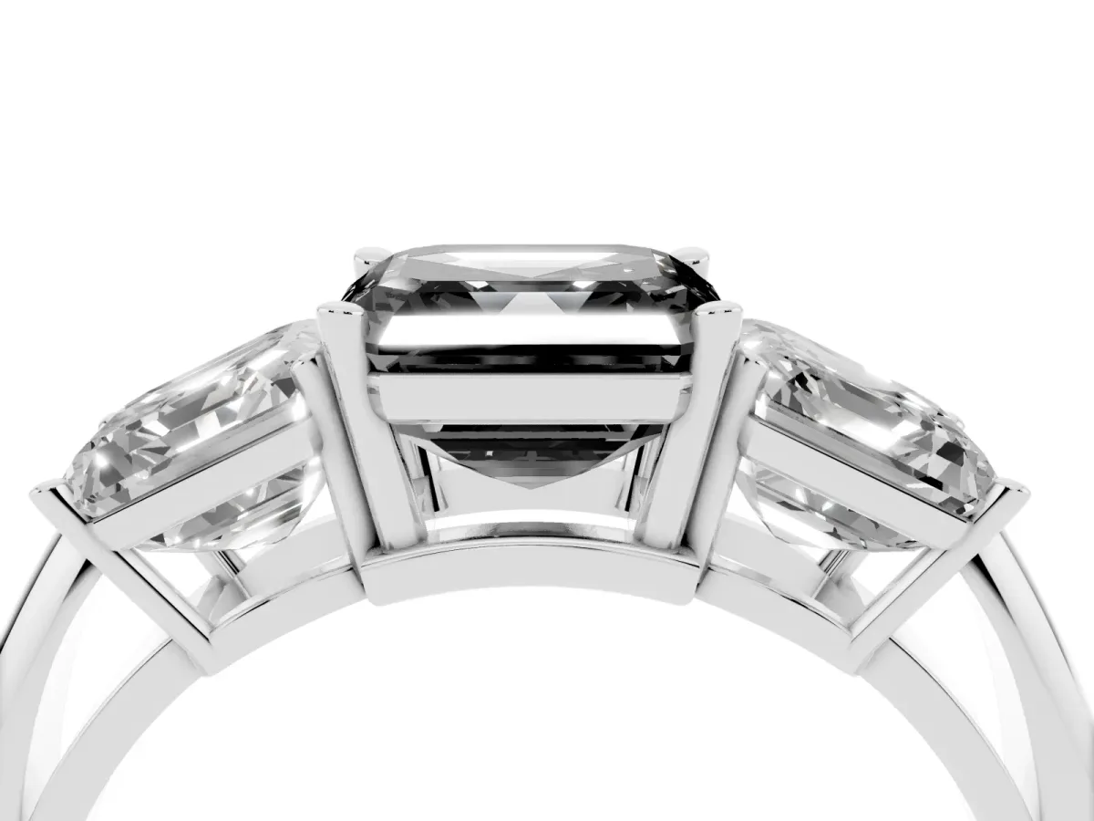 Fancy Black Three-Stone Asscher Cut Cut Diamond Engagement Ring with Prong Setting on a White Gold Band Silver