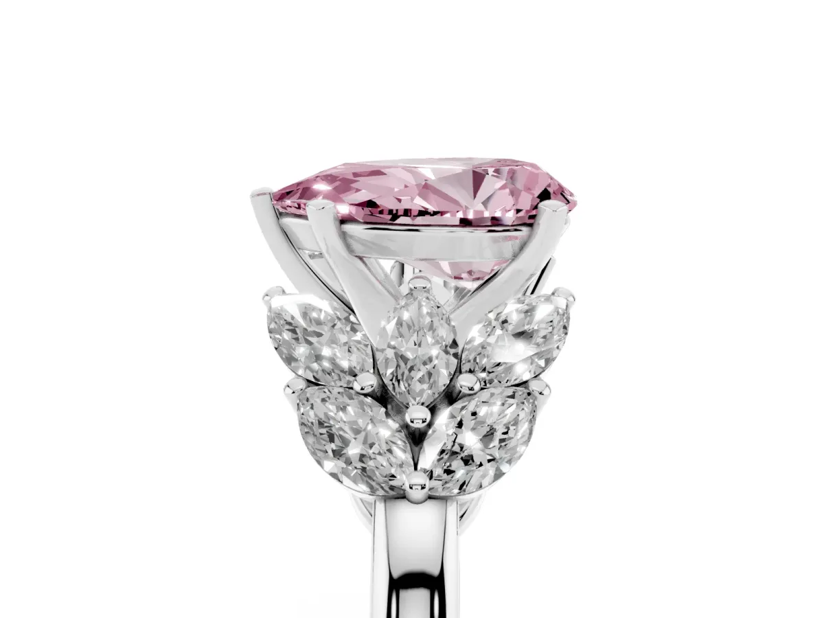 Fancy Pink Pear Cut Diamond Cluster Leaf Design Ring with Prong Setting Silver