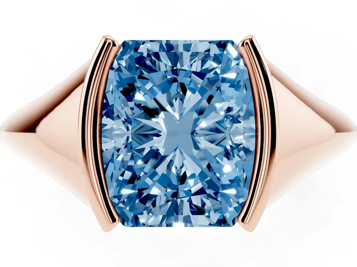 Fancy Blue Radiant Cut Solitaire Tension Set Diamond Ring Rose gold