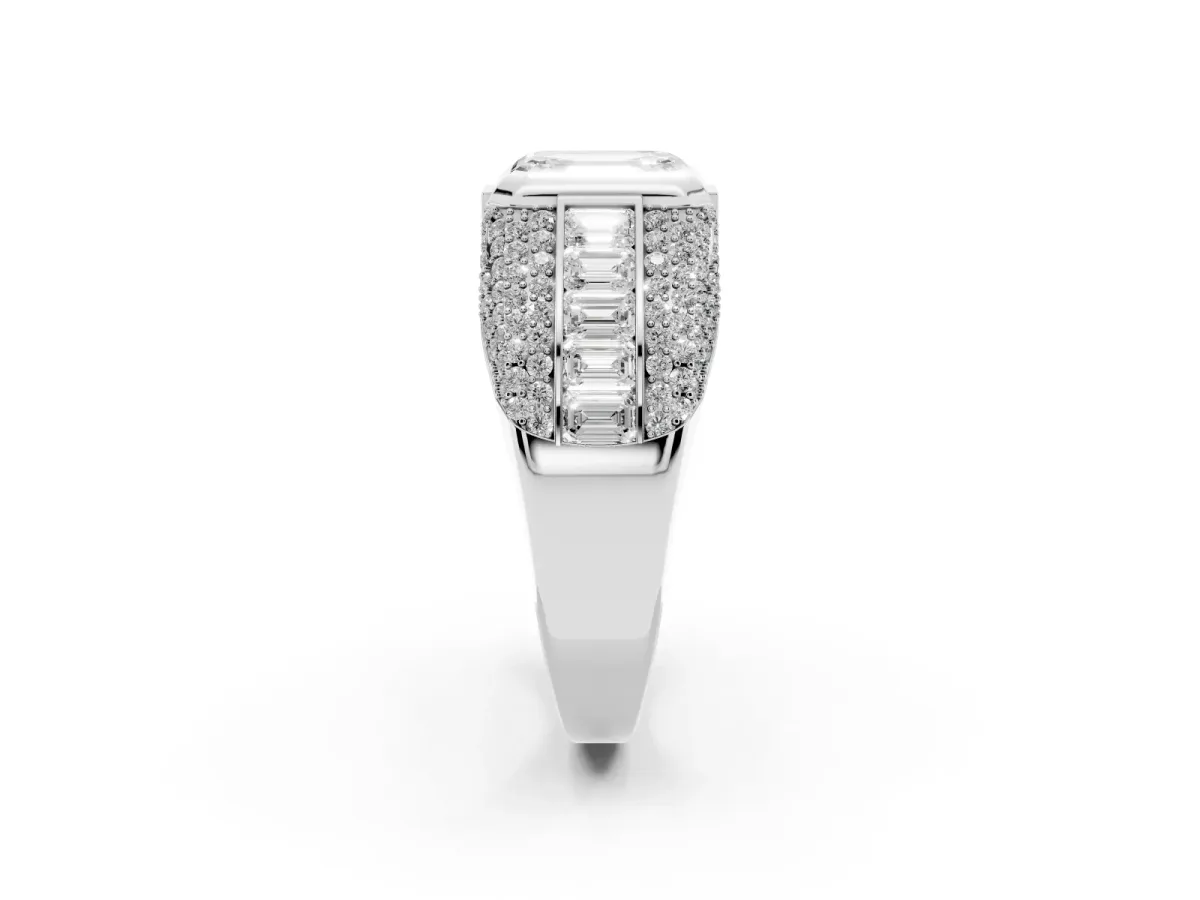 Emerald Cut Diamond Mens Ring with Side Stones Platinum