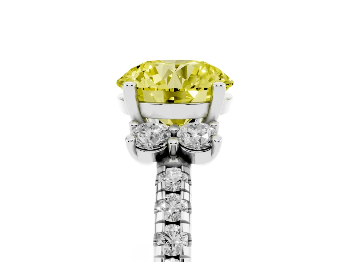 Fancy Yellow Round Cut Diamond Three-Stone Pave Band with Four-Prong Setting Silver