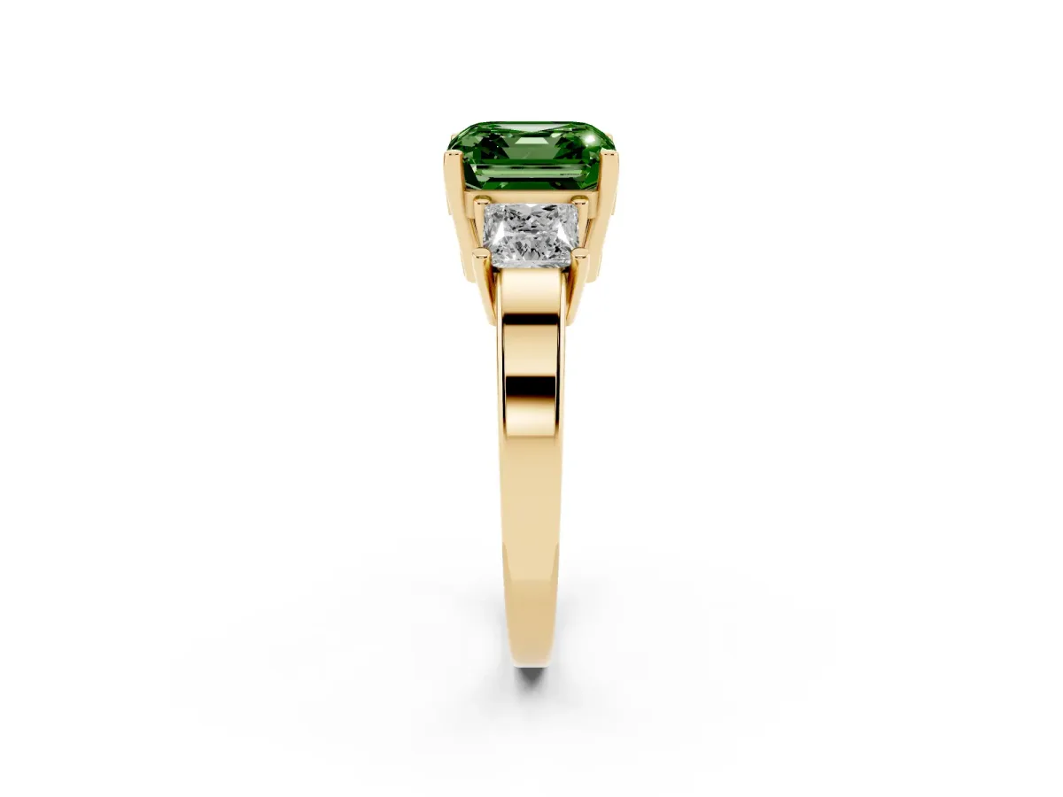 Fancy Green Three-Stone Asscher Cut Cut Solitaire Ring with Prong Setting Yellow gold