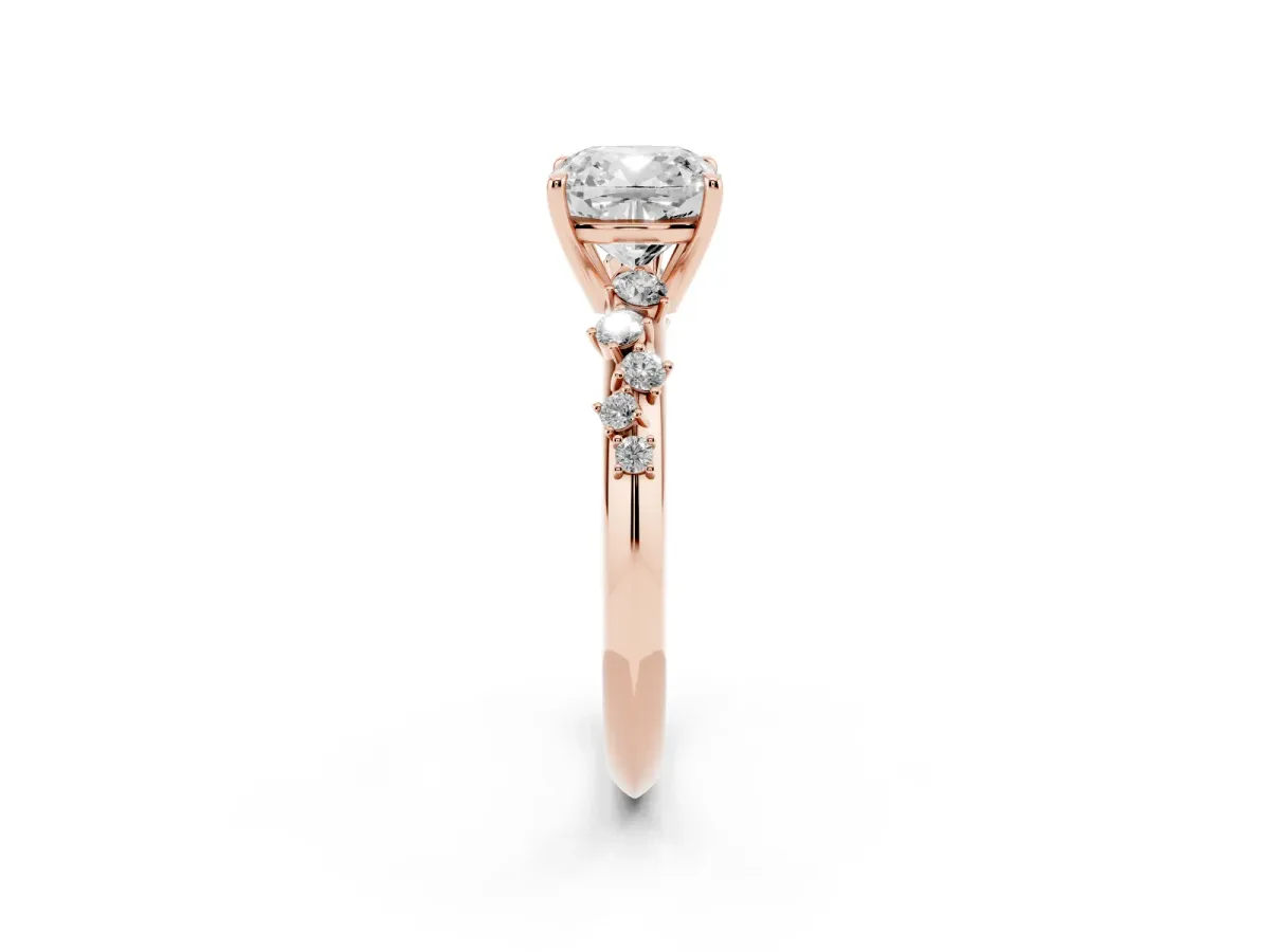 Cushion Cut Diamond Cluster Side Stone Solitaire Ring with Prong Setting Rose gold