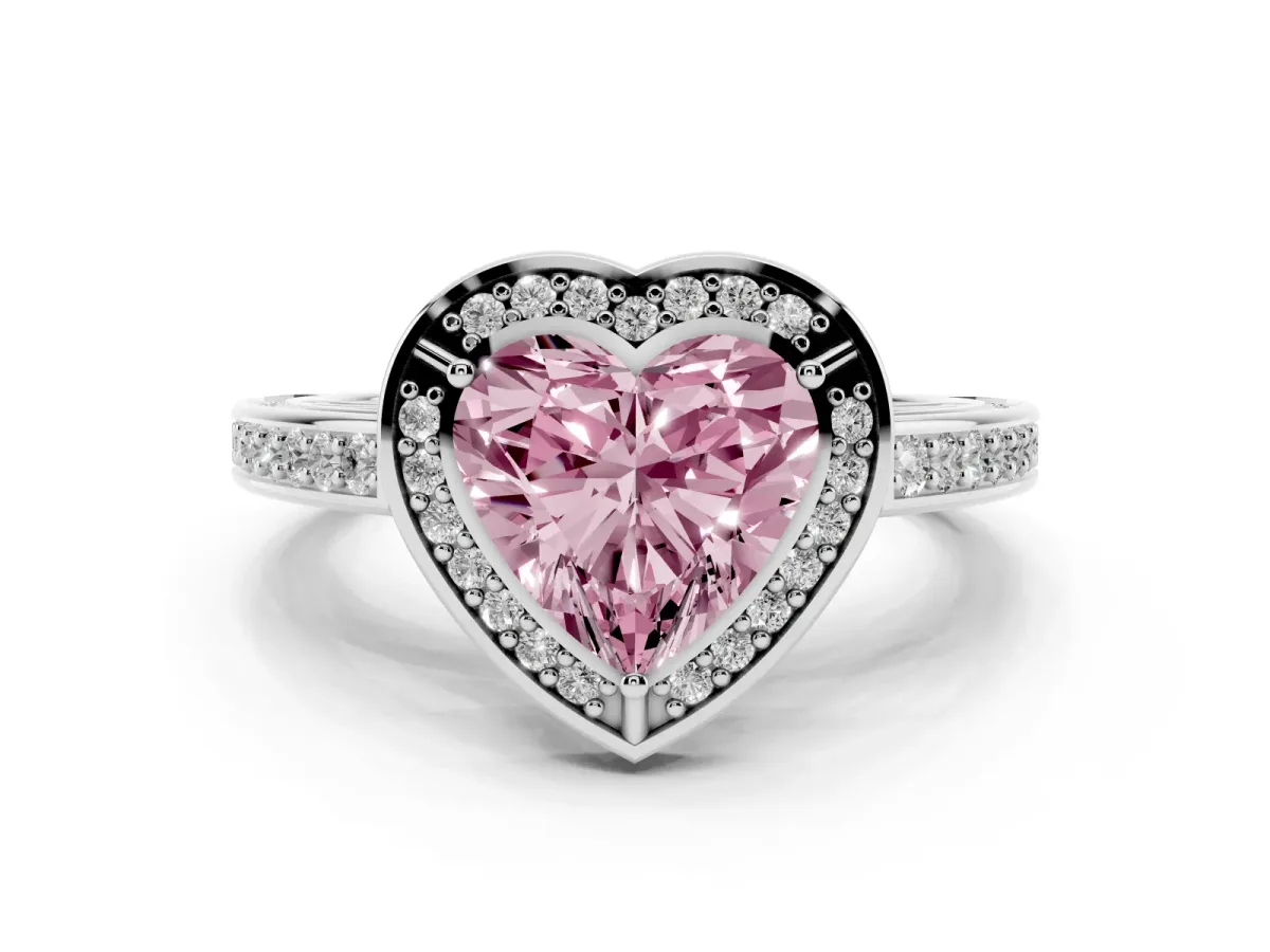 Fancy Pink Heart Cut Cut Halo Pave Split Shank Prong Setting Ring Silver