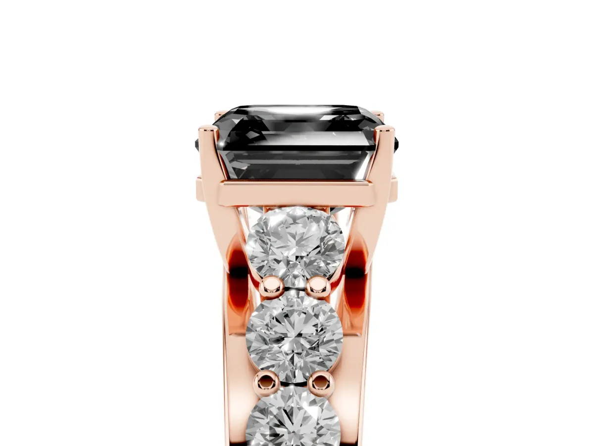 Fancy Black Asscher Cut Diamond Engagement Ring with Pavé Band and Four-Prong Setting Rose gold