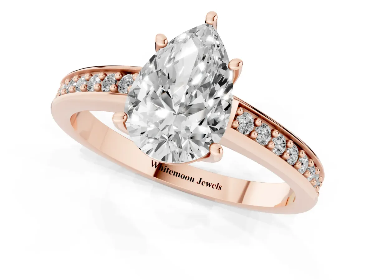 Pear Cut Solitaire Pavé Band Prong Setting Ring Rose gold