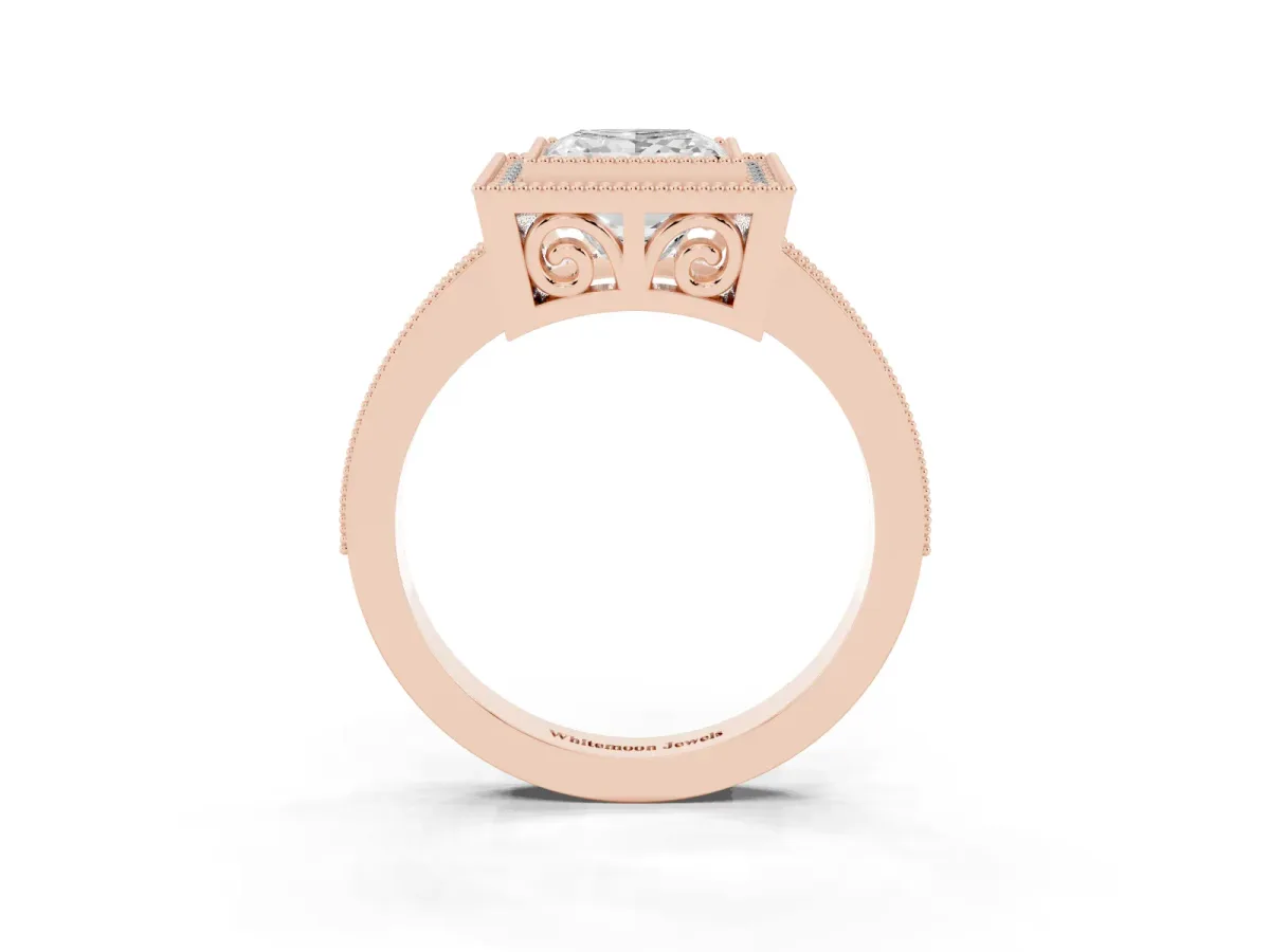 Princess Cut Cut Halo Pavé Diamond Ring Rose gold