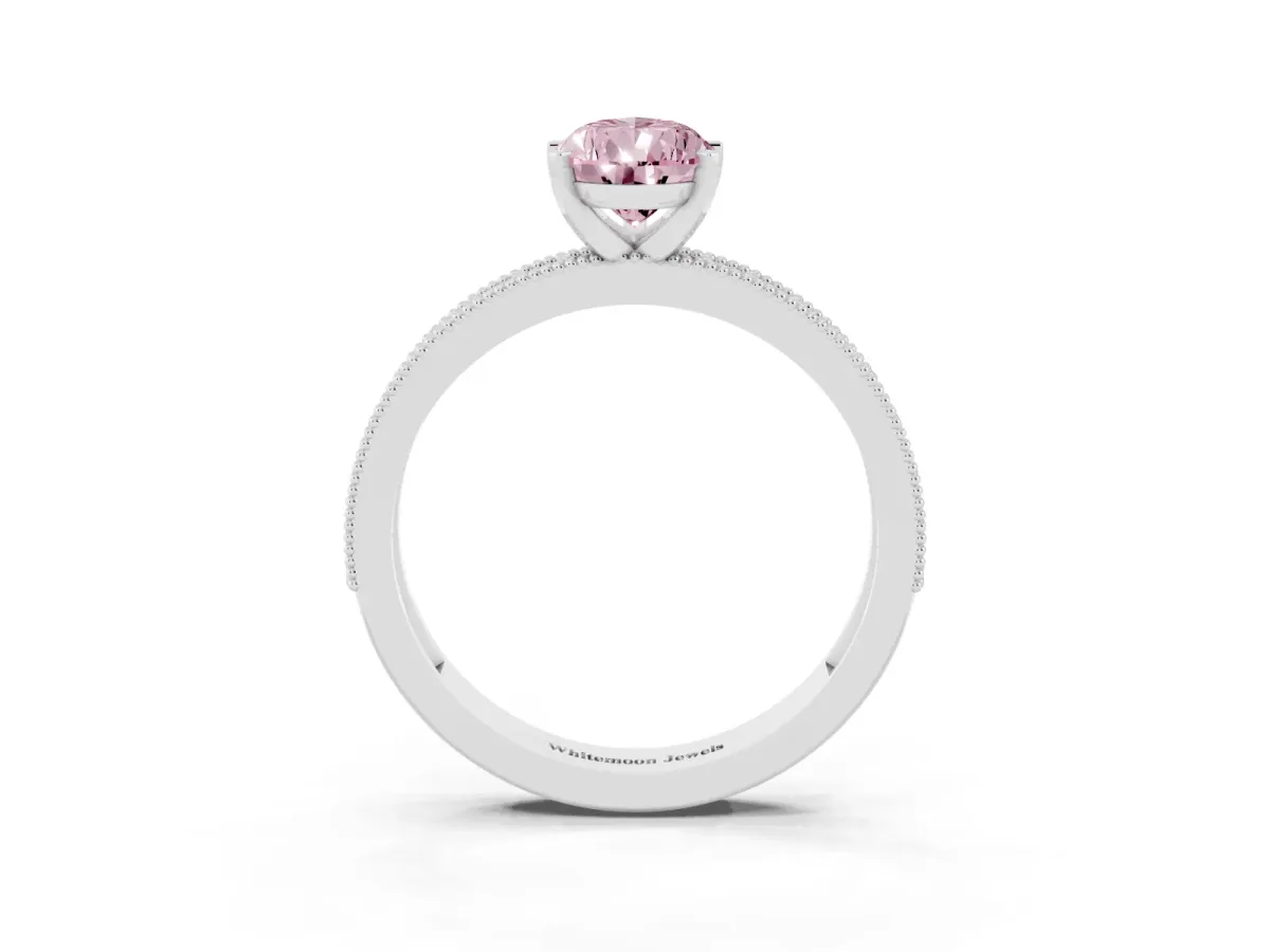 Fancy Pink Pear Cut Diamond Milgrain Pavé Engagement Ring with Four-Prong Setting Silver
