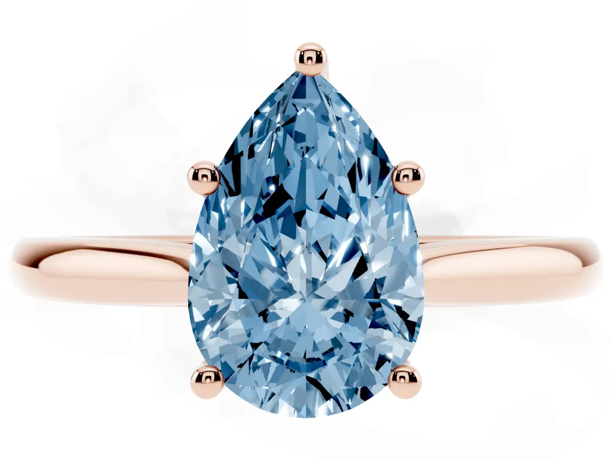 Fancy Blue Pear Cut Cut Solitaire Ring with Cathedral Band and Four-Prong Setting Rose gold