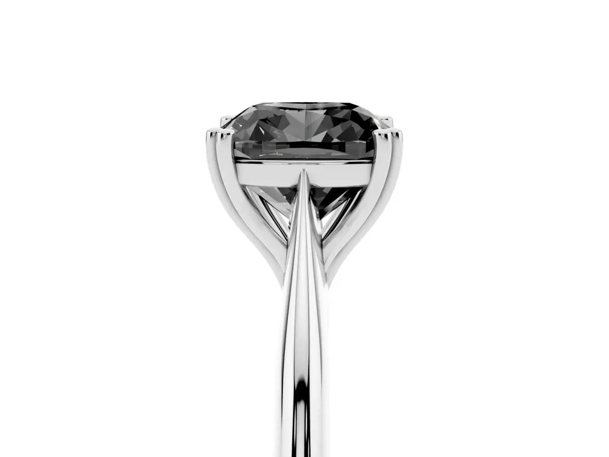 Fancy Black Cushion Cut Solitaire Diamond Ring with Six-Prong Setting and Classic Band Silver