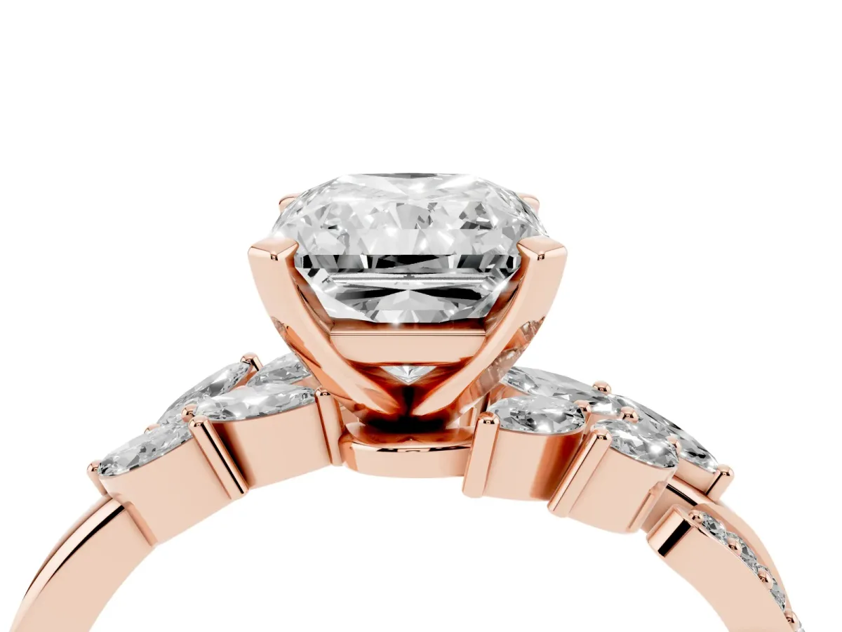 Radiant Cut Solitaire Marquise Twist Band with Six-Prong Setting Rose gold