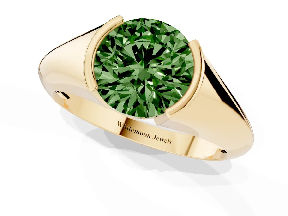 Fancy Green Round Cut Solitaire Tension Set Diamond Ring Yellow gold