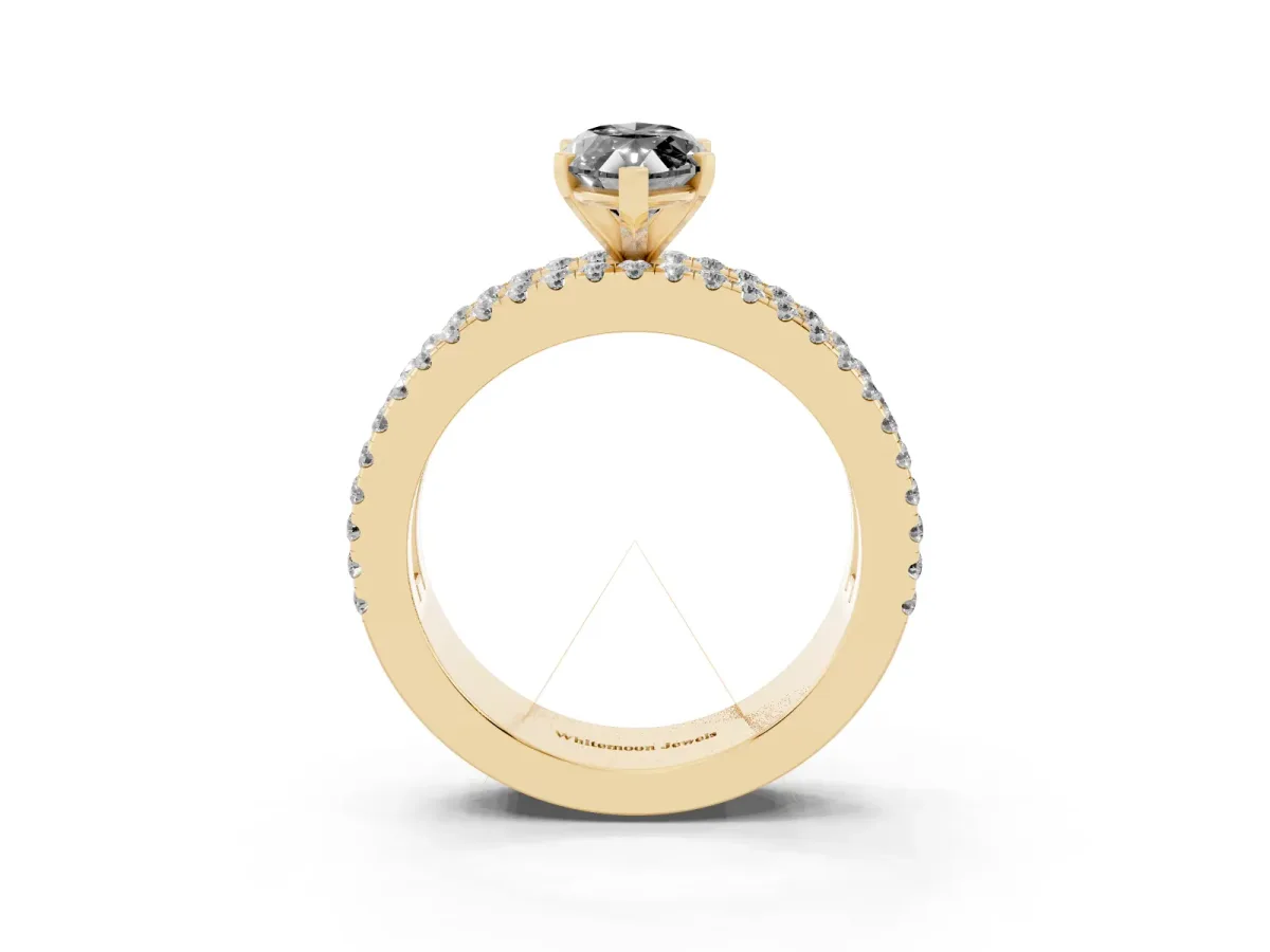 Fancy Black Marquise Cut Diamond Solitaire Ring with Pavé and Channel Set Band Yellow gold