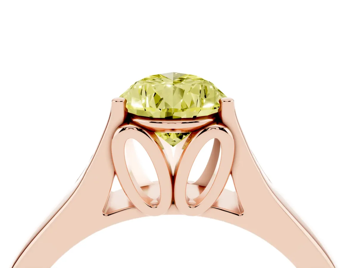Fancy Yellow Pear Cut Solitaire Diamond Ring with Cathedral Band and Four-Prong Setting Rose gold