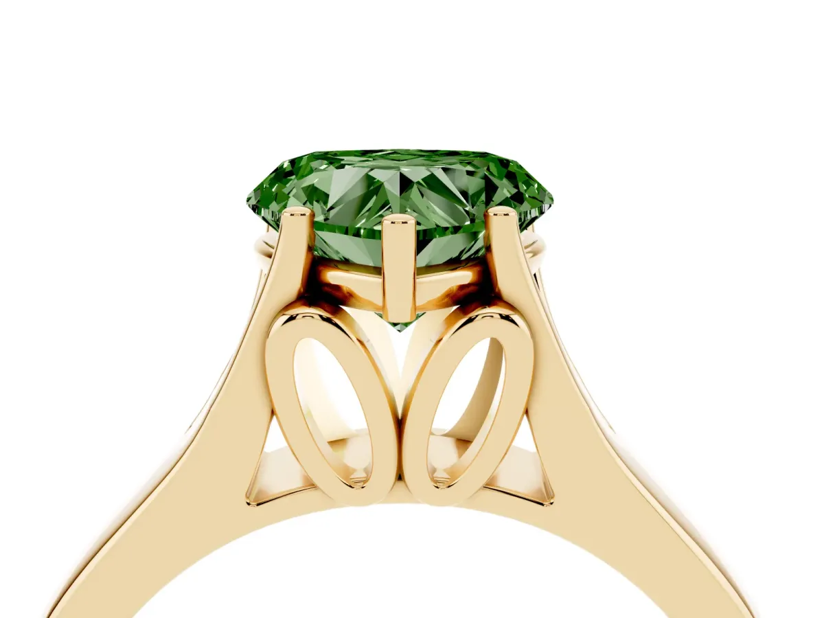 Fancy Green Heart Cut Solitaire Diamond Ring with Cathedral Band and Four-Prong Setting Yellow gold