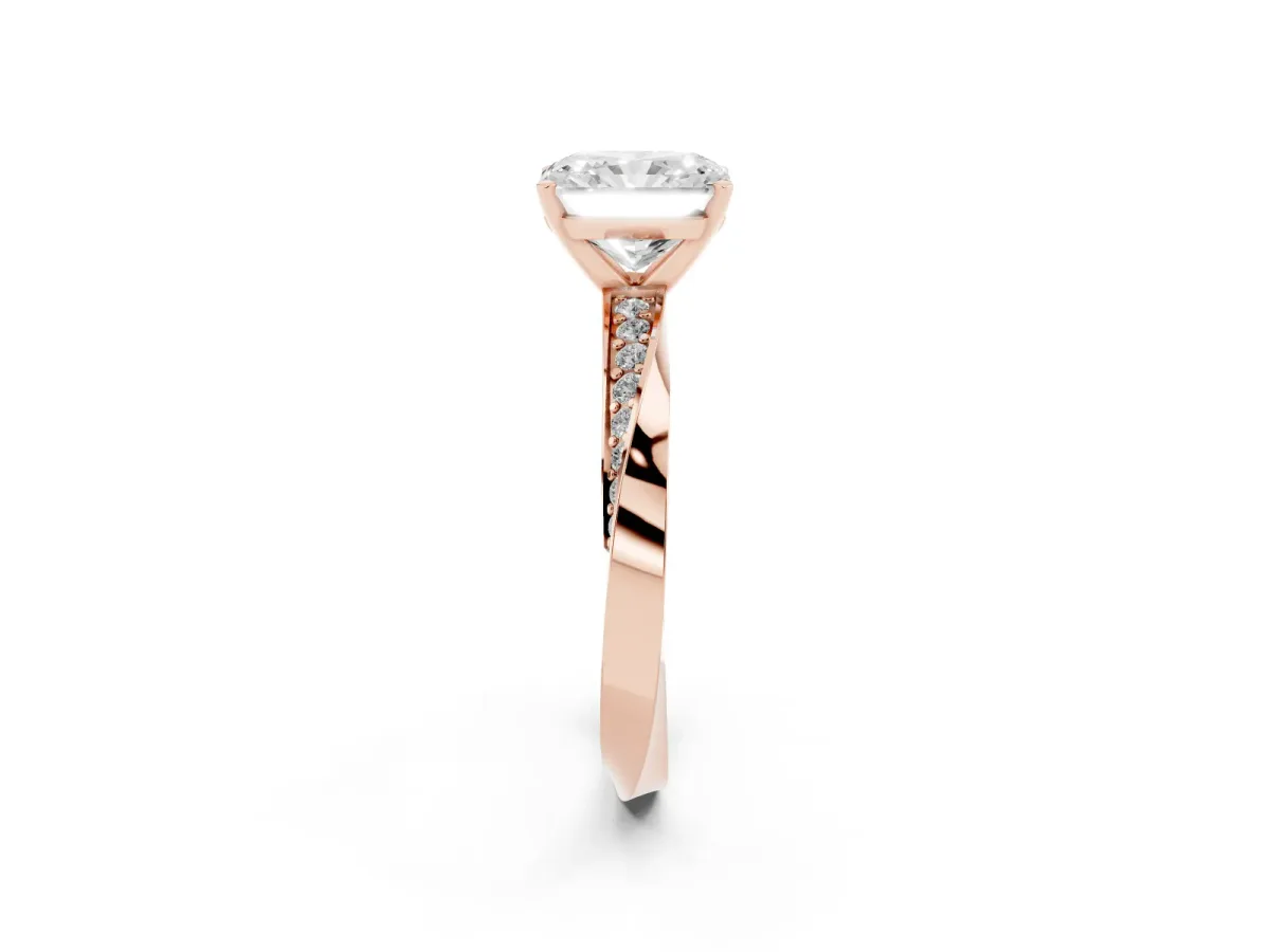 Radiant Cut Diamond Engagement Ring with Side Stone Accents and Four-Prong Setting Rose gold