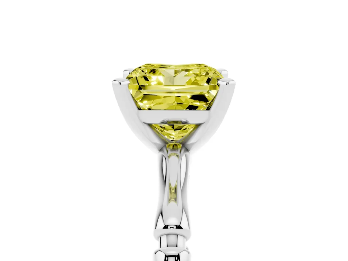 Fancy Yellow Princess Cut Solitaire Diamond Ring with Bamboo Band and Four-Prong Setting Silver