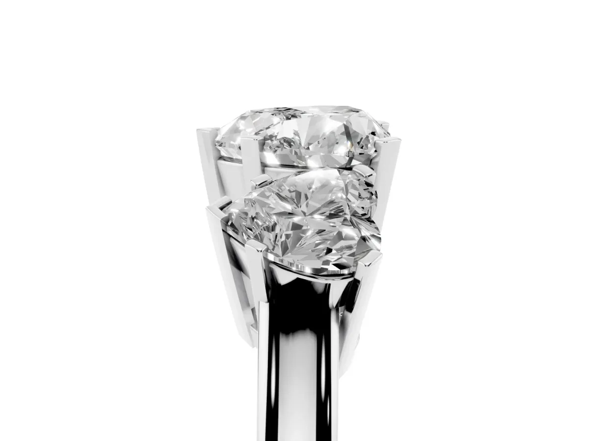 Three-Stone Heart Cut Cut Diamond Ring with Channel Set Band and Four-Prong Setting White gold