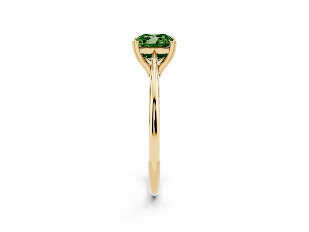 Fancy Green Cushion Cut Solitaire Diamond Ring with Six-Prong Setting and Classic Band Yellow gold