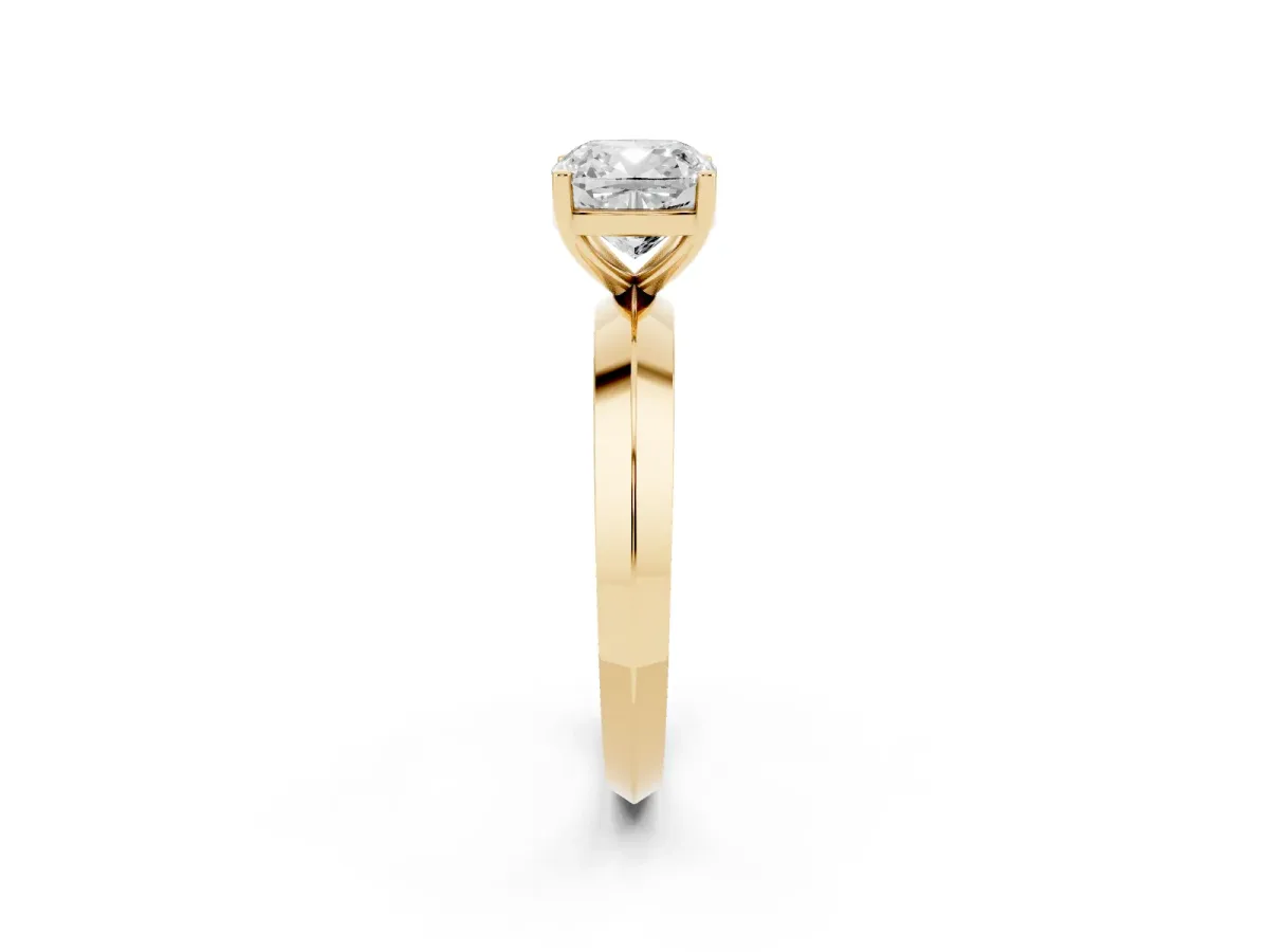 Cushion Cut Cut Solitaire Engagement Ring with Flat Band and Four-Prong Setting Yellow gold