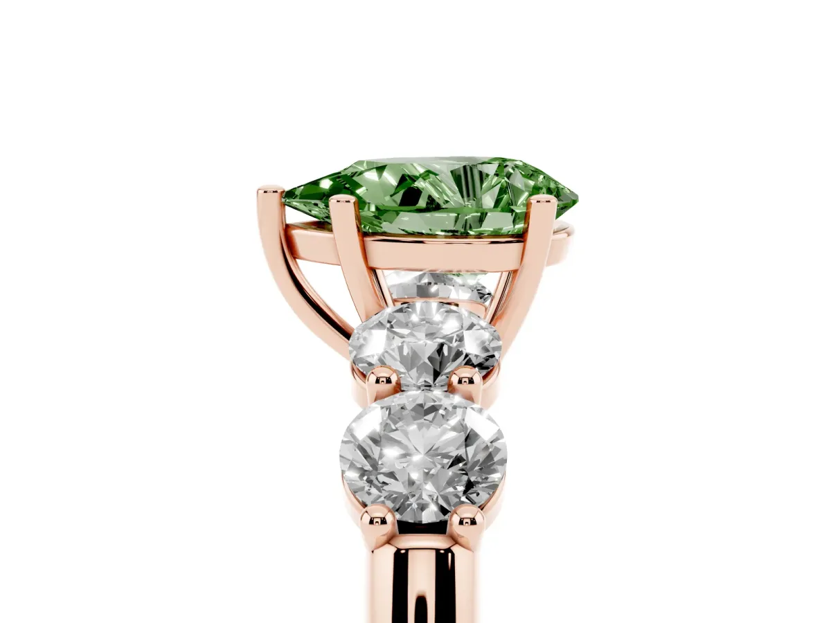 Fancy Green Pear Cut Cut Five-Stone Prong Set Diamond Ring with Classic Band Rose gold
