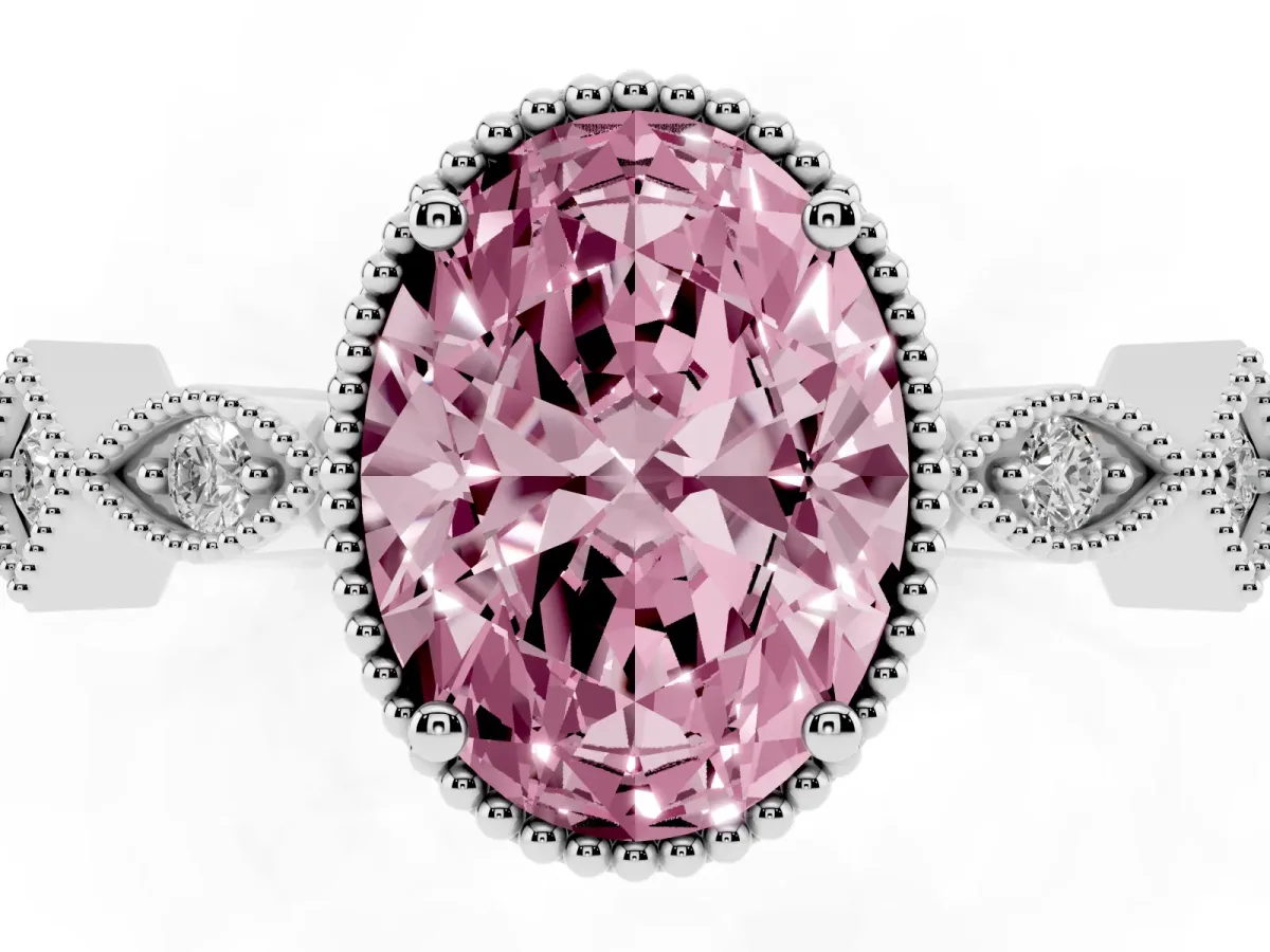 Fancy Pink Oval Cut Milgrain Marquise Diamond Twist Band Ring Silver