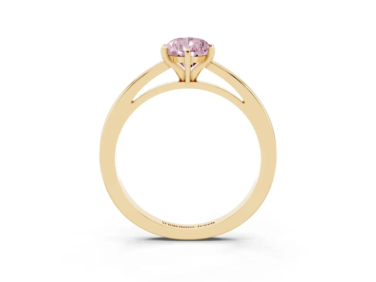 Fancy Pink Pear Cut Solitaire Diamond Engagement Ring with Four-Prong Setting on a Classic Band Yellow gold