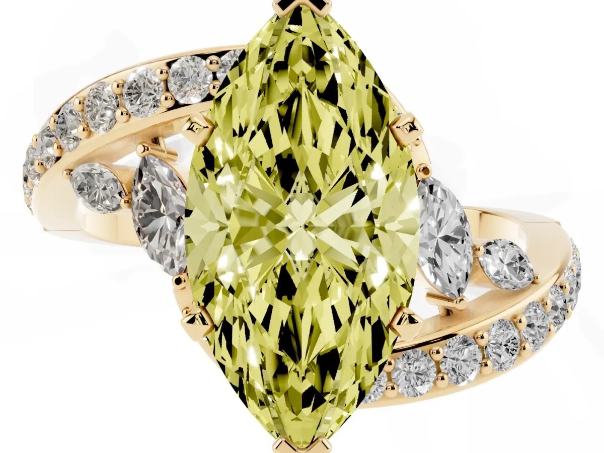 Fancy Yellow Marquise Cut Solitaire with Pavé Twist Band and Four-Prong Setting Yellow gold