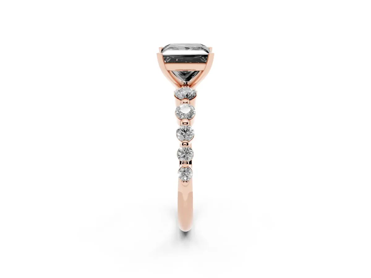 Fancy Black Princess Cut Solitaire Diamond Ring with Pave Band and Four-Prong Setting Rose gold