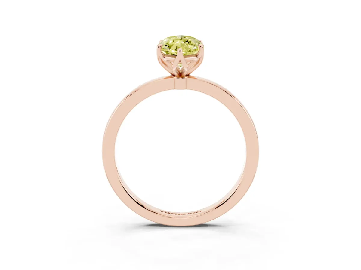 Fancy Yellow Marquise Cut Diamond Solitaire Ring with Thin Band and Prong Setting Rose gold