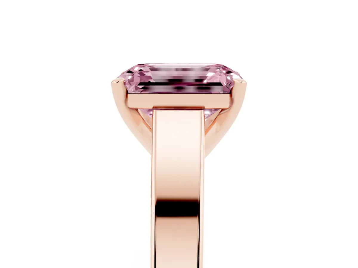 Fancy Pink Emerald Cut Solitaire Engagement Ring with Four-Prong Setting and Tapered Band Rose gold