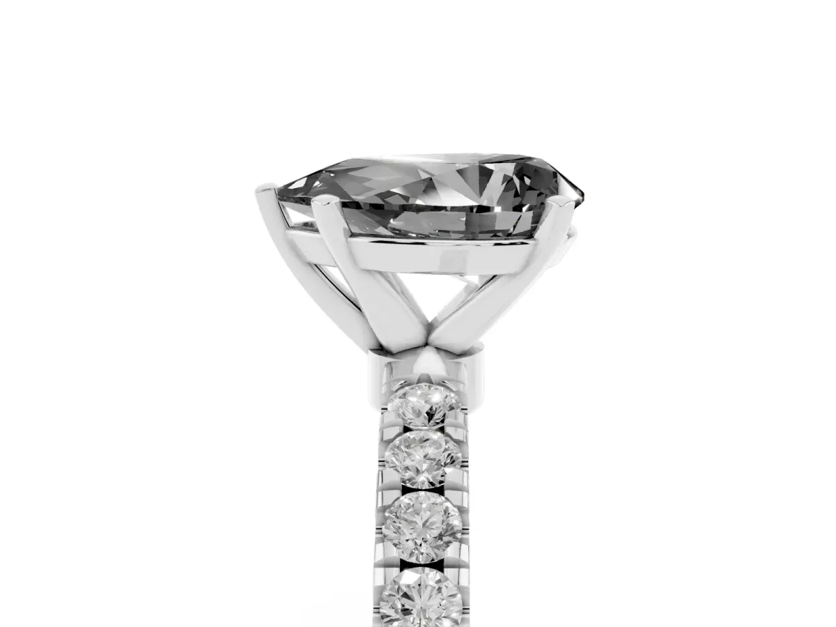 Fancy Black Pear Cut Diamond Solitaire Ring with Pavé Accents and Four-Prong Setting Platinum