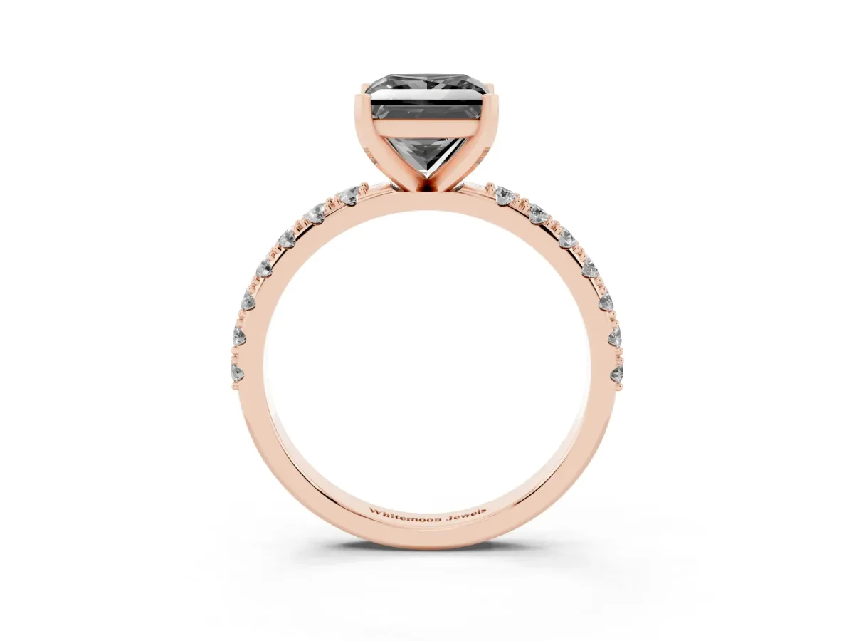 Fancy Black Princess Cut Diamond Solitaire Pavé Band with Four-Prong Setting Rose gold
