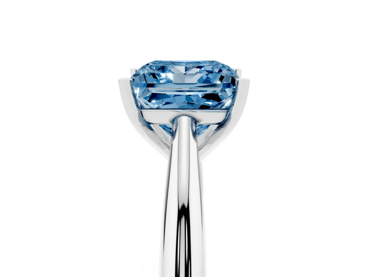 Fancy Blue Princess Cut Diamond Solitaire Engagement Ring with Cathedral Setting and Four-Prong Mount Platinum