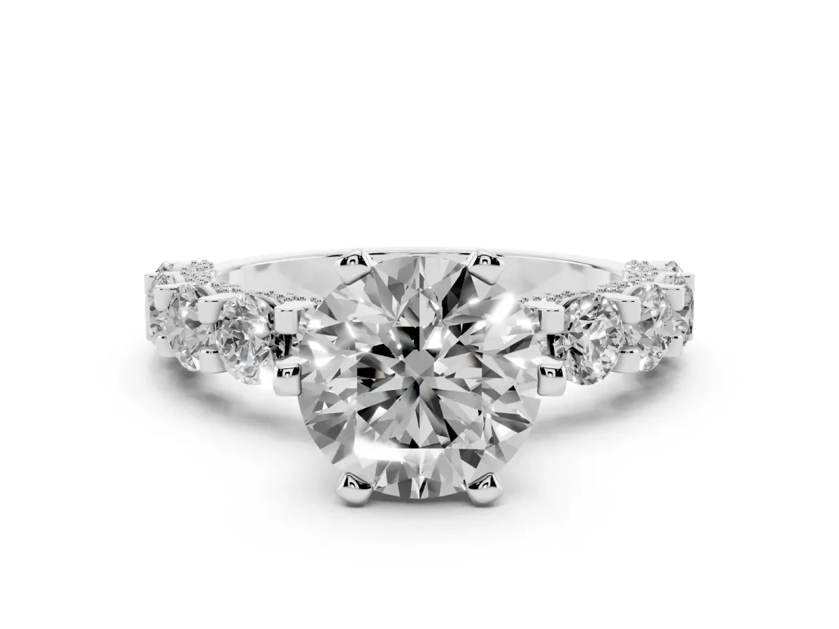 Round Diamond Mens Ring with Graduated Side Stones White gold