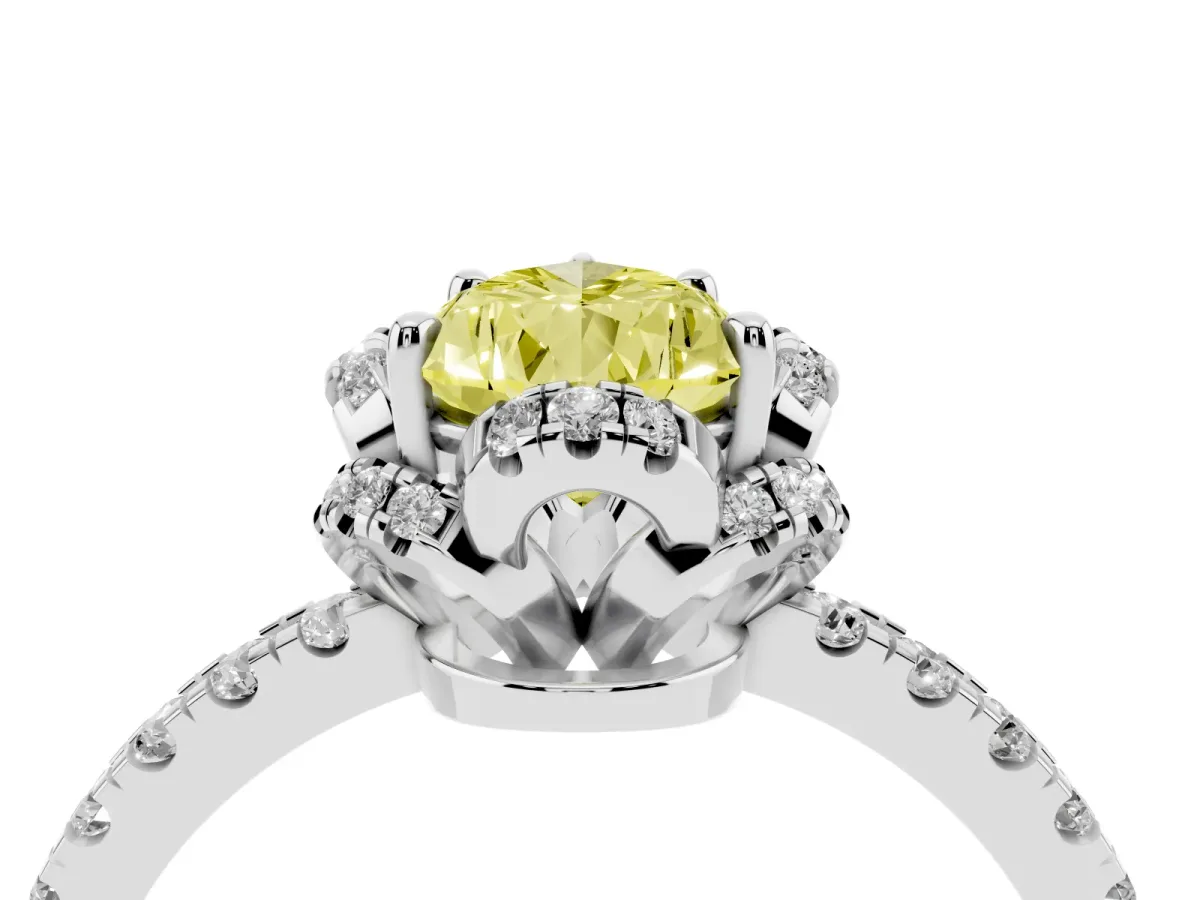 Fancy Yellow Pear Cut Diamond Halo Pave Band with Four-Prong Setting Silver