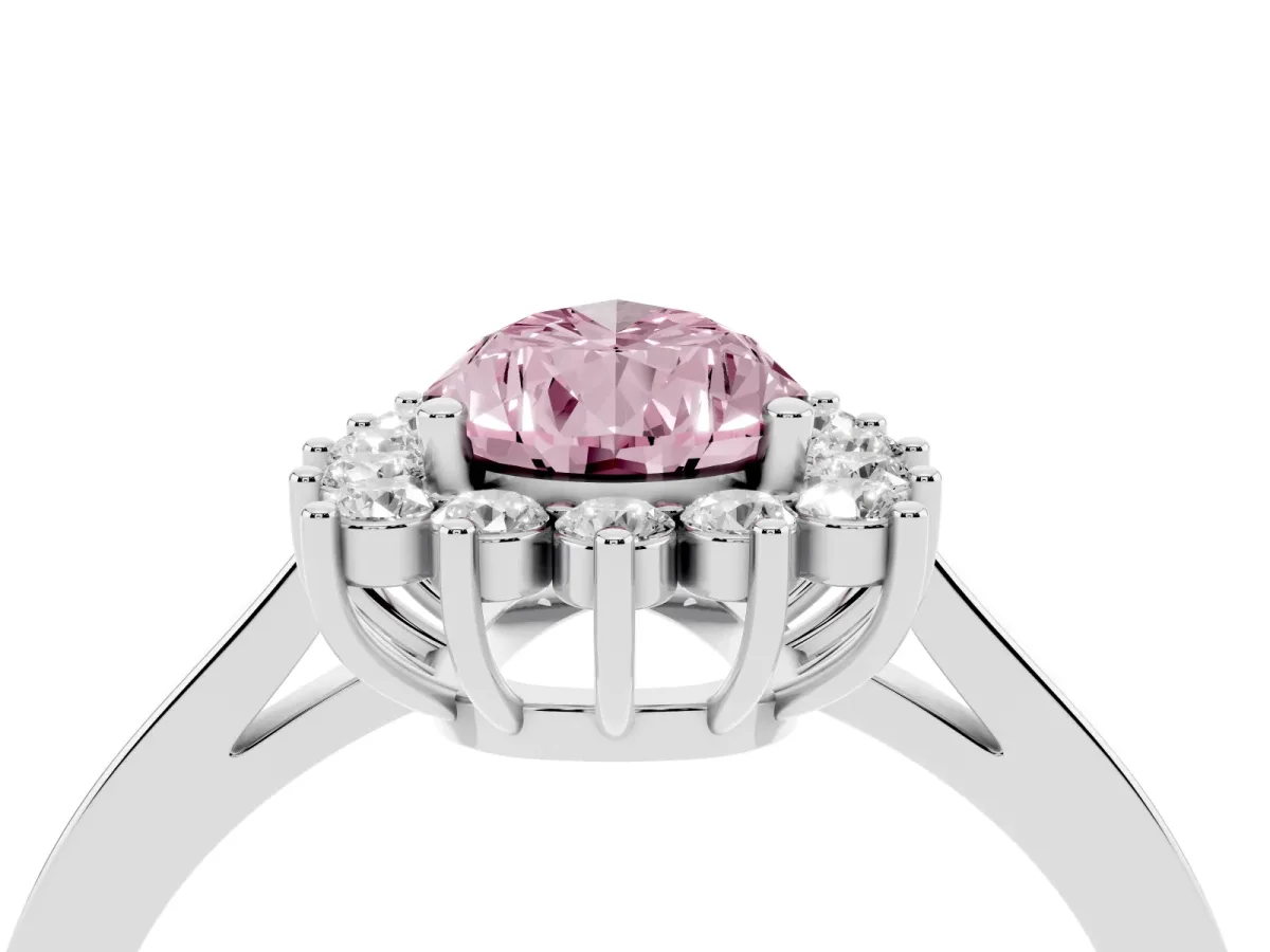 Fancy Pink Pear Cut Cut Diamond Halo Ring with Round Brilliant Halo and Solitaire Band White gold