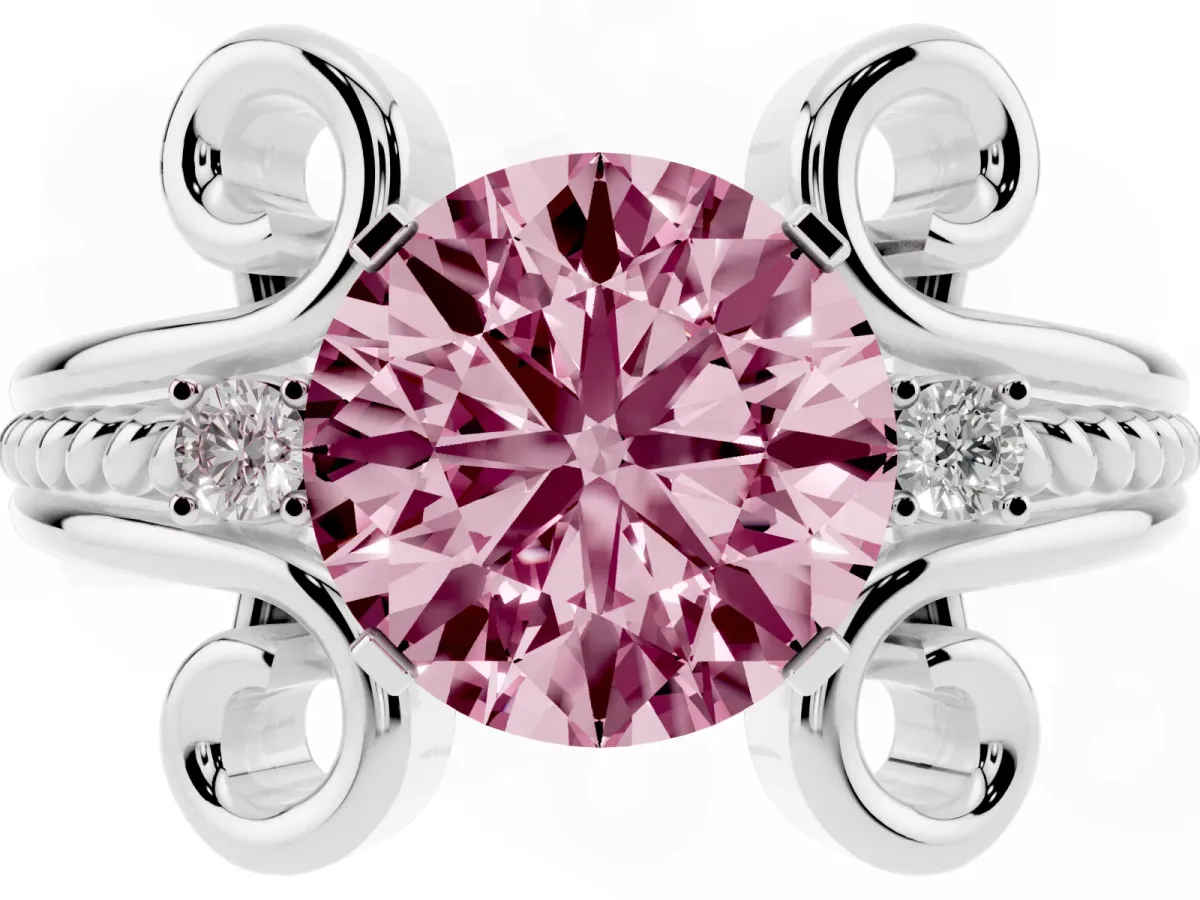 Fancy Pink Round Cut Solitaire Twisted Band Scroll Prong Ring Silver
