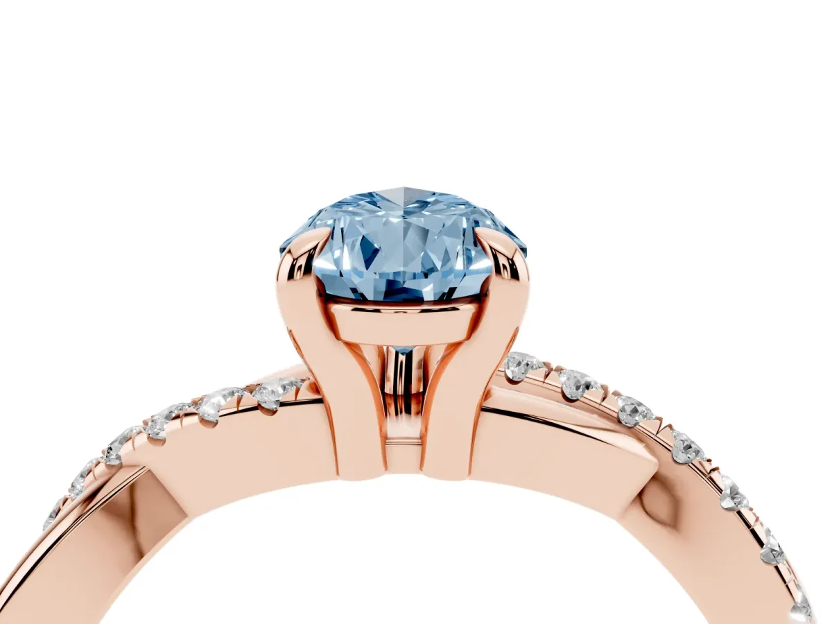 Fancy Blue Pear Cut Cut Diamond Twist Band Solitaire with Prong Setting Rose gold