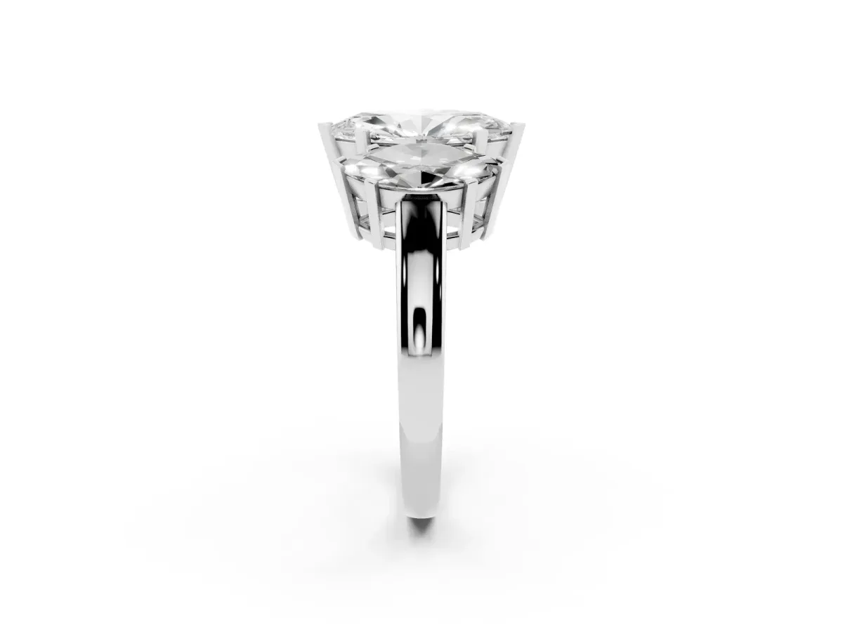 Three-Stone Marquise Cut Cut Diamond Ring with Channel Set Band and Four-Prong Setting Silver